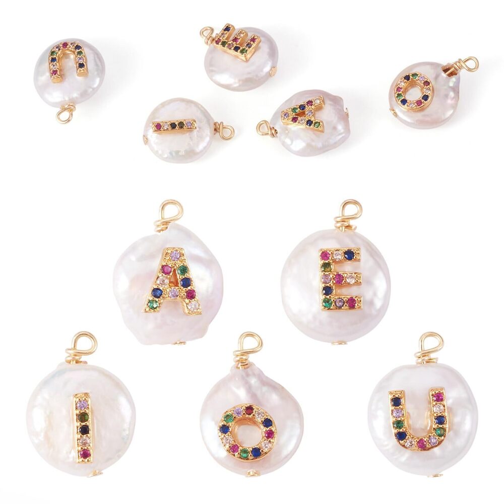7032 Pandahall 5Pcs Natural Freshwater Pearl Charms Colorful Cubic Zirconia
